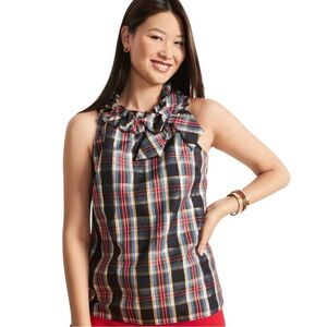 Talbots Taffeta Plaid Bow Sleeveless Blouse